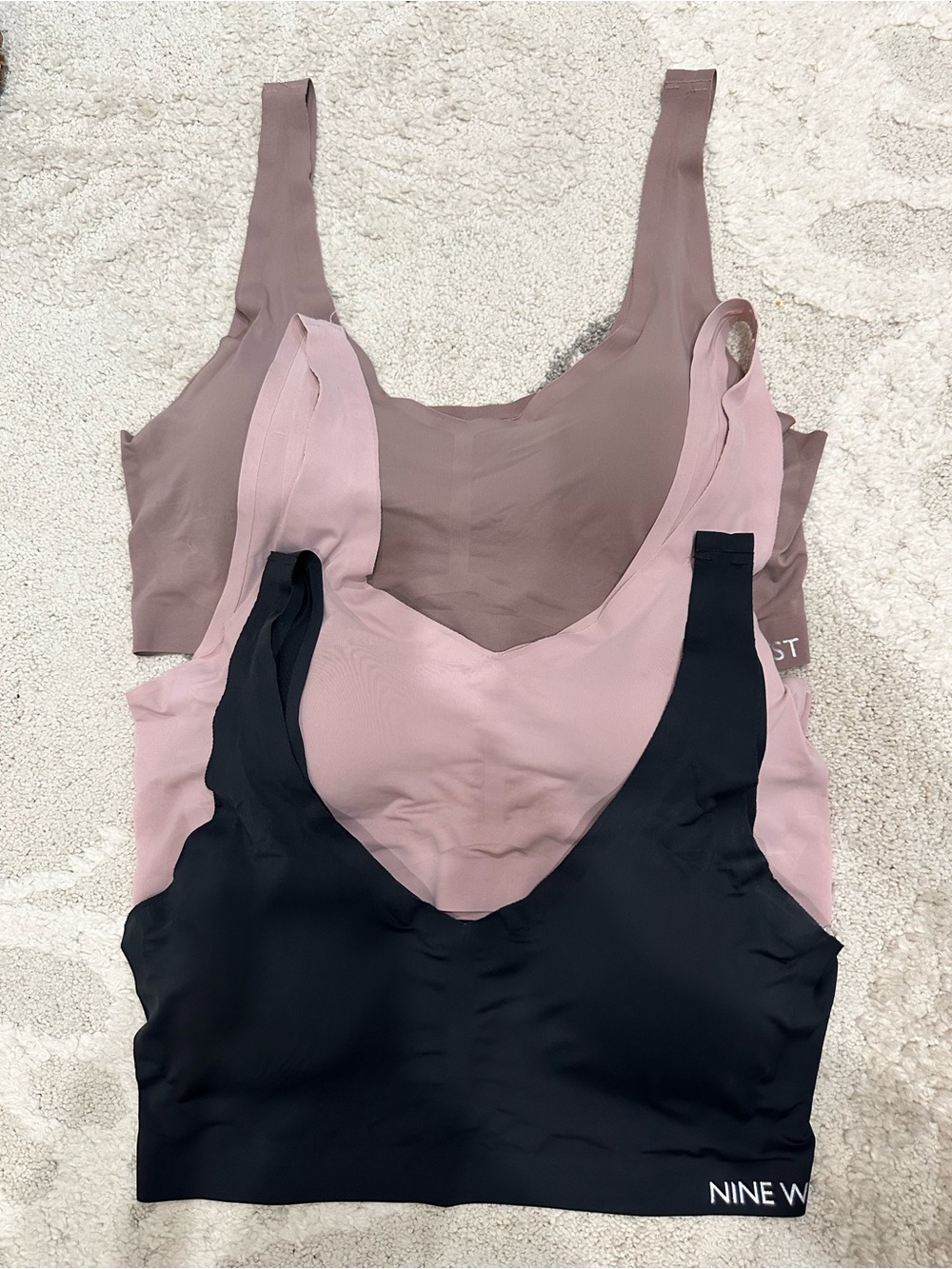 Nine West Seamless Bralette Trio - Black, Dusty Rose, Mauve